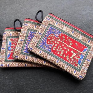 Porte-monnaie zippé Kilim, Sacs zippés en tissu brodé turc, Petit emballage réutilisable alternatif, n° 10 Rouge, lot de 3