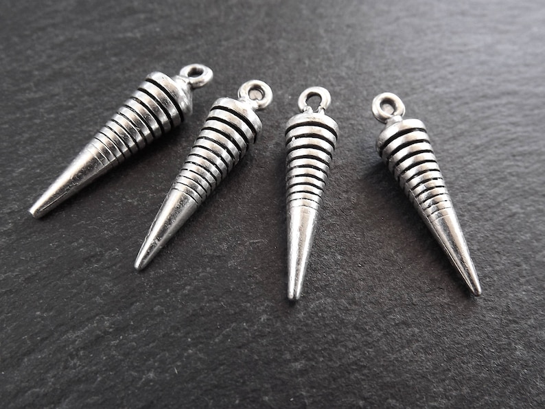 4pc Gradient Lines Spike Drop Pendulum Charms Non Tarnish Minimalist Turkish Jewelry Supplies Artisan Findings Matte Antique Silver Plated