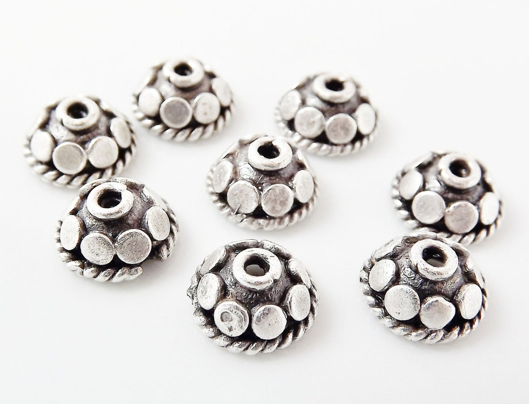 8 Mini Rustic Dotted Round Beadcaps Matte Silver Plated - Etsy
