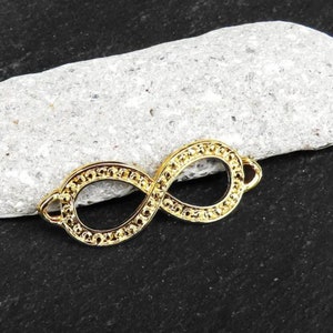 Large Figure 8 Infinity Eternity Connector,  24k Shiny Gold Plated, 1pc