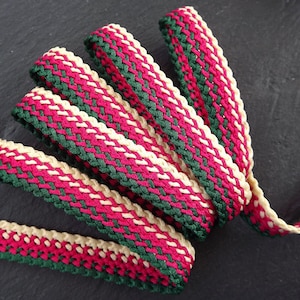 Green Hot Pink Cream Flat Braided Cord, Woven Trim, Bracelet Cord, Braided Trim, Textile Cord, Macrame, 1 Meter = 3.3 Feet = 1.09 Yards