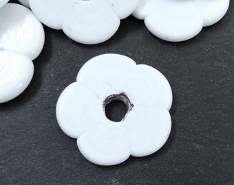 2 Large White Flower Beads, Large Chunky Flower Artisan Handmade Opaque Red, Size Between 40 - 48mm