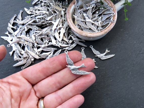 Ciondolo Rondine In Argento 925 - Charm Volante In Stile Europeo Per Bracciale O Collana, Gioiello Donna Elegante E Delicato