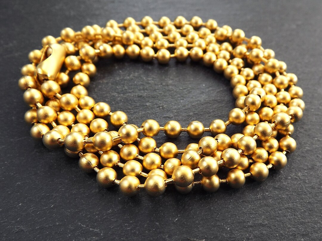 4.5mm Gold Ball Bead Chain, Large Thick Round Link Chain, 22k Matte