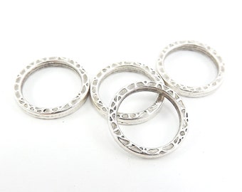 22mm Textured Round Ring Closed Loop Pendant Connector  - Matte Antique Silver Plated - 4 PC