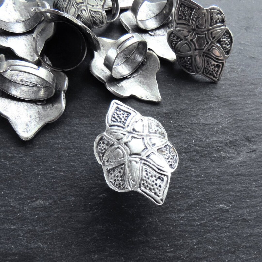 Silver Etched Ring Base, Ring Blank, Adjustable Band, 41 X27mm Pad ...