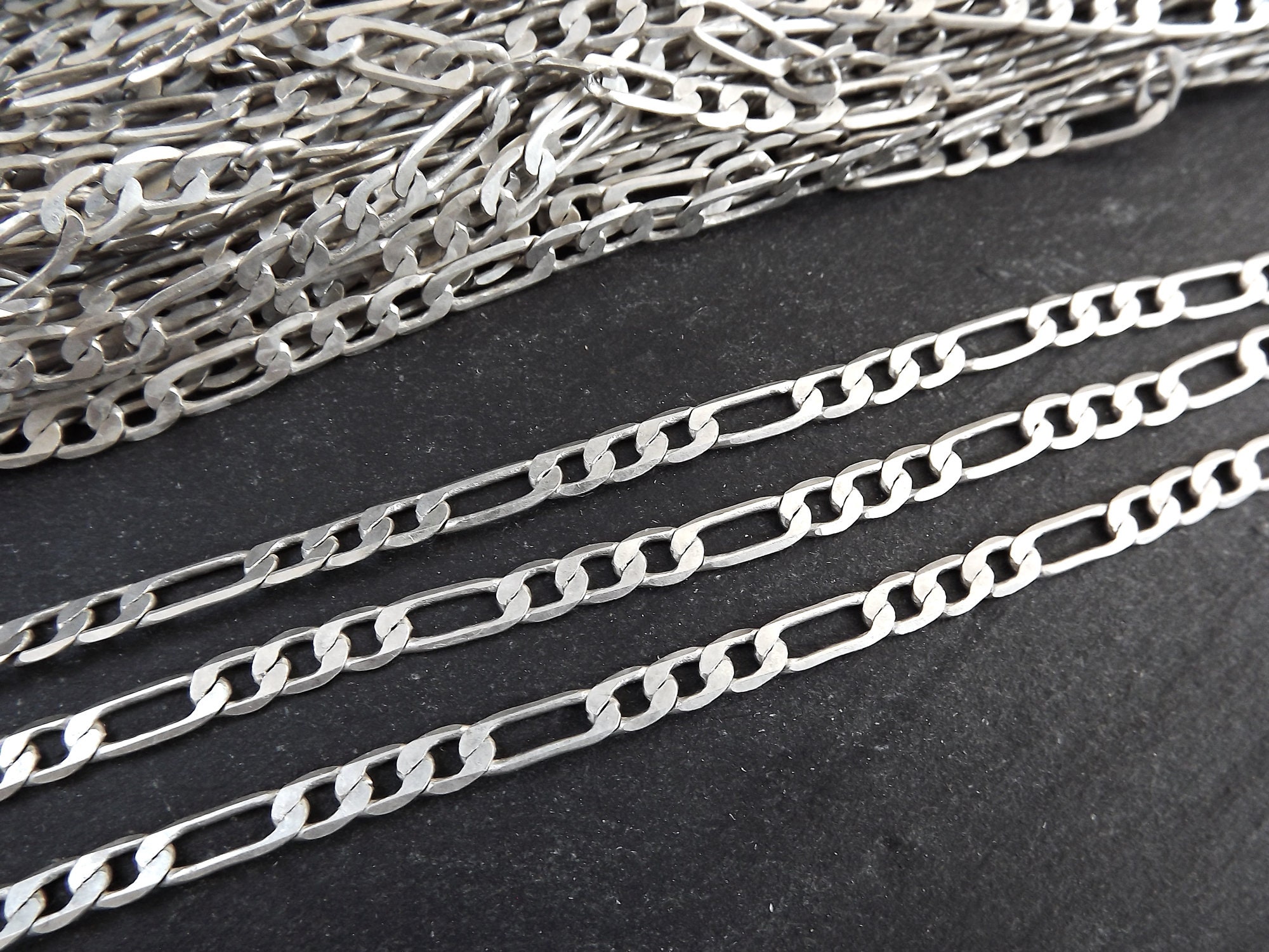 Matte Silver Figaro Curb Chain Pressed 