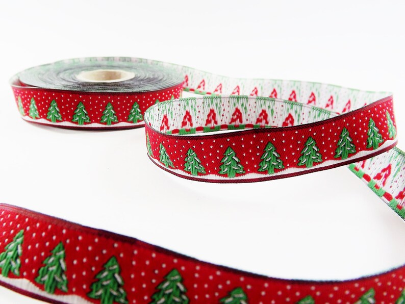 16mm Red Christmas Tree Ribbon Snow Woven Embroidered Jacquard | Etsy