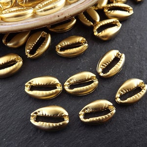 Cowrie Shell Charms, Gold Shell Charms, Mini Cowrie Shell, Shell Pendant, Bracelet Charm, Beach Charm, Beach Style, 22k Matte Gold, 6pc