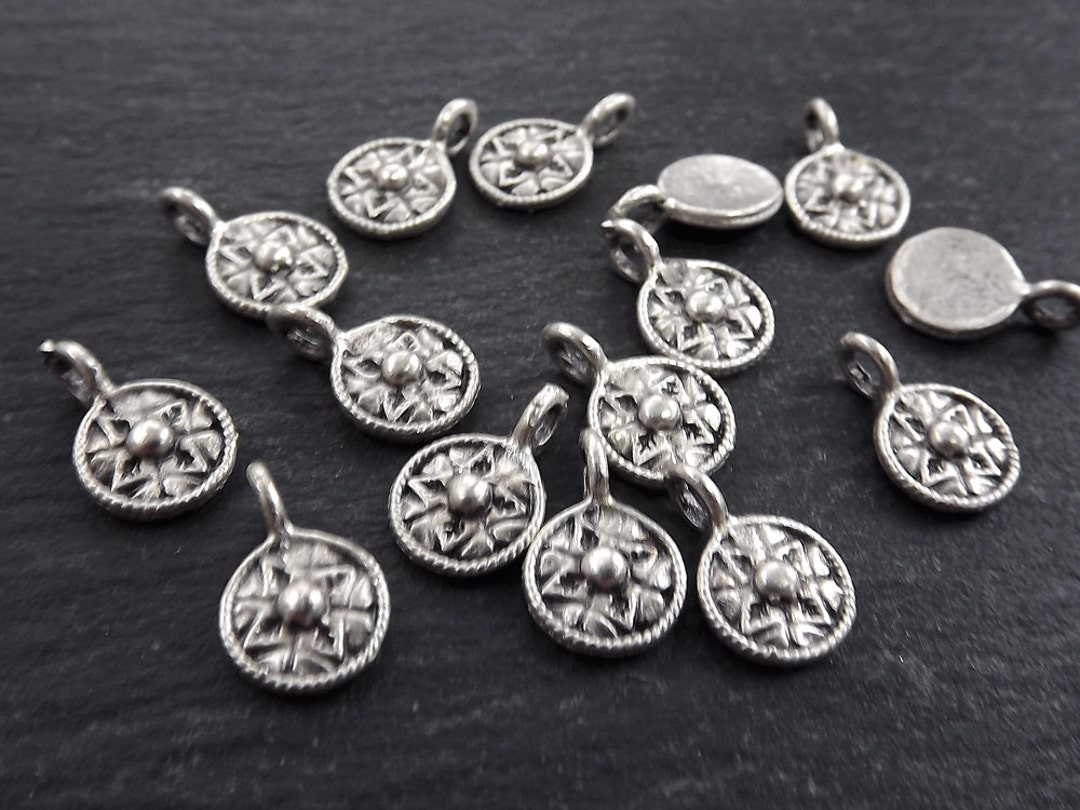 15 Mini Round Tribal Dot Charms Matte Antique Silver Plated - Etsy