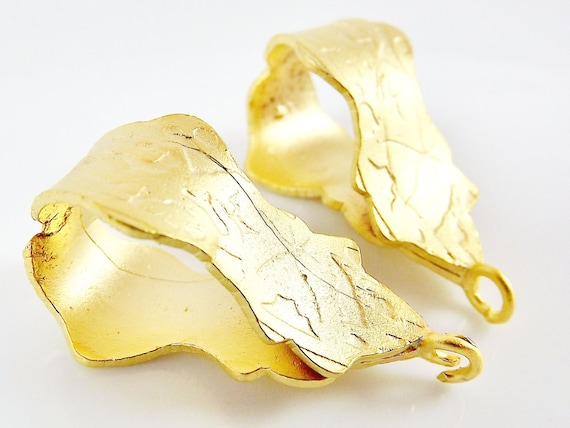 2 Large Unusual Textured Pendant Bails, Gold Bail Bead Tube, Gold Bails For Pendants, Ethnic Tribal Jewelry Supplies 22k Matte Gold Plated