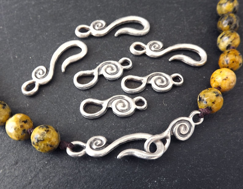 Bracelet Clasp Silver Hook Clasp Set Hook and Eye Clasp 4 sets Necklace clasps Shepherds Hook Clasp Matte Antique Silver Spiral