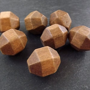 Large Hexagon Wood Beads Dark Brown Dyed Satin Varnished Hexagonal Prism Tribal Bead Spacers, 27x22mm - 2pcs