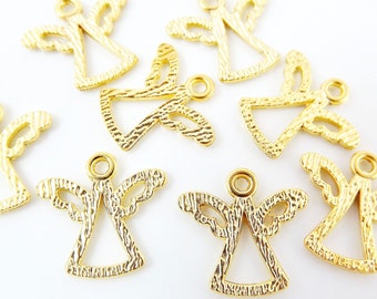8 Mini Textured Angel Charms - 22k Matte Gold Plated