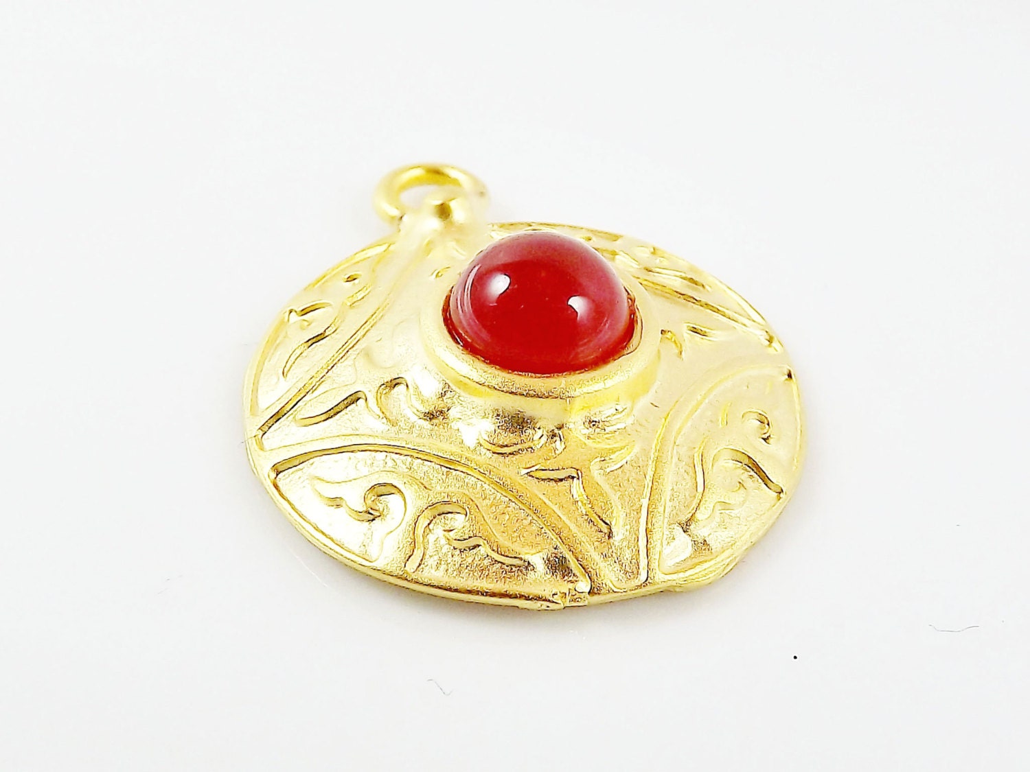 Round Dome Tribal Pendant With Pompeian Red Glass Accent 22k - Etsy