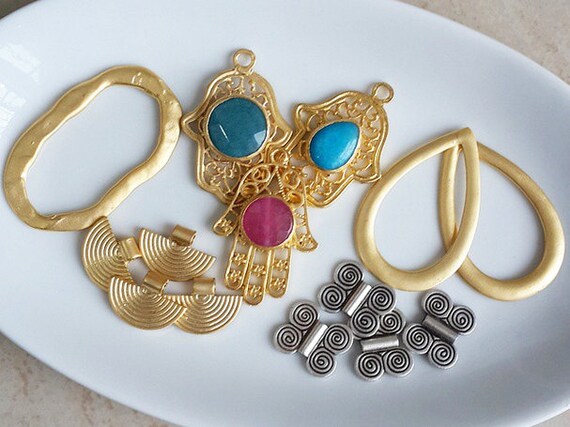 Semi Circular Tribal Charms Half Circle Pendant 22k Matte Gold