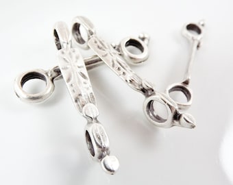4 Tribal Etched Strand Spacer Bar Connector Separator - 2 Holes - Matte Silver Plated