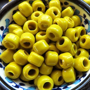 10mm Round Cylinder Yellow Glass Beads, Barrel Spacer Bead, Rustic Artisan Handmade Turkish Beads, 20pcs