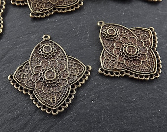 Lace Chandelier Earring Pendant, Connector Pendants, Bronze Chandelier, Earring Links Connector, Multi Loop, Antique Bronze, 2pc