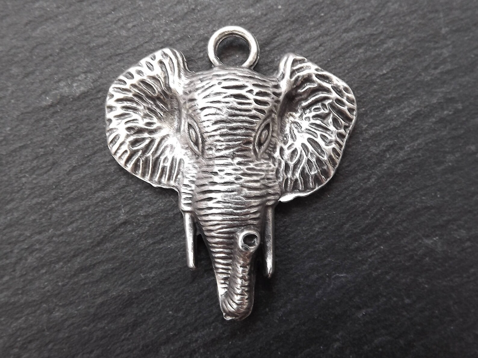 Elephant Head Necklace Pendant Matte Antique Silver Plated Etsy