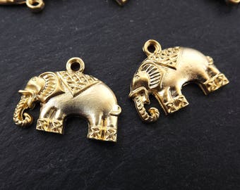 Elephant Charms, Gold Elephant, Gold Charm, Ethnic Elephant, Elephant Pendant, Animal Charms, Small Elephant, 22k Matte Gold Plated - 2PC