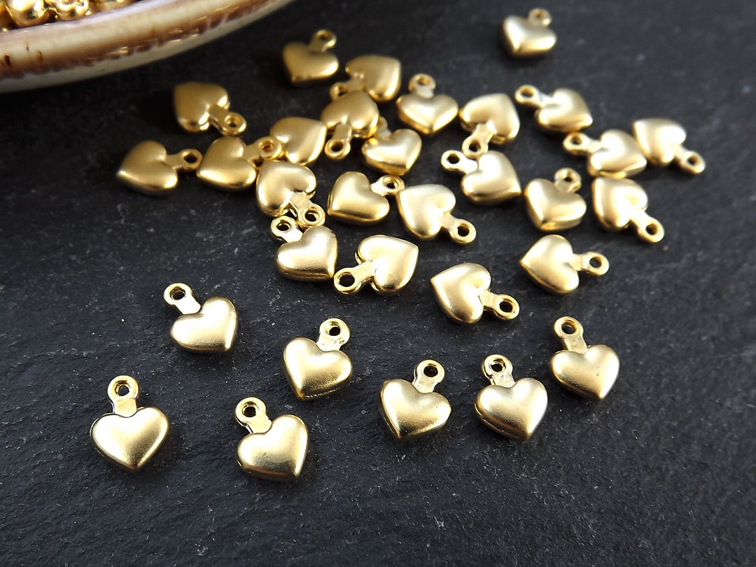 4 Gold Tone Heart Charms – Shiny Puff Pendants, Stamping Blanks For Jewelry Making (The Slippery Pearl)