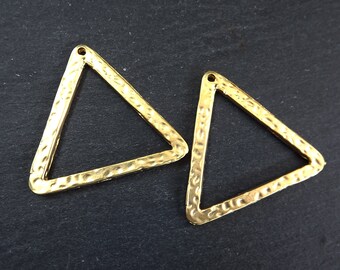 Gold Triangle Pendant, Triangle Charms, Minimalist, Cut Out Triangle, Geometric, Earring Pendant, Necklace Focal, 22k Matte Gold Plated, 2pc