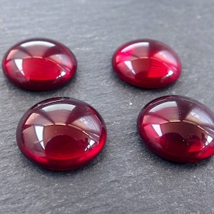 4 perles cabochons rondes tchèques en verre rouge tchèque - 18 mm