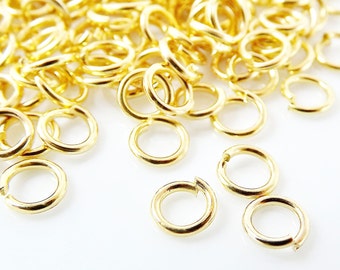 5mm Gold Jump Rings Round Smooth Gold Findings, Gold Supplies, Link, Ring, Loop, Jewelry Findings - Shiny 22k Gold Plated Brass - 30 pcs