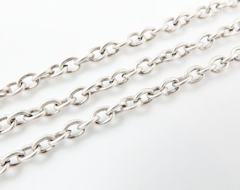 4 x 3 mm Delicate Cable Chain  - Matte Antique Silver Plated - 1 Meter  or 3.3 Feet