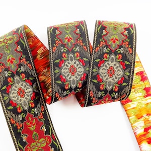 Vermelho laranja cáqui verde ouro turco tapete motivo tecido bordado fita de acabamento jacquard - 40 mm - 1 metro ou 3,3 pés ou 1,09 jardas