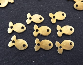 Gold Fish Charms, Gold Fish Connectors, Mini Fish Charms, Small Gold Fish, Fish Link, Plain Fish Link, 22k Matte Gold Plated 8pc