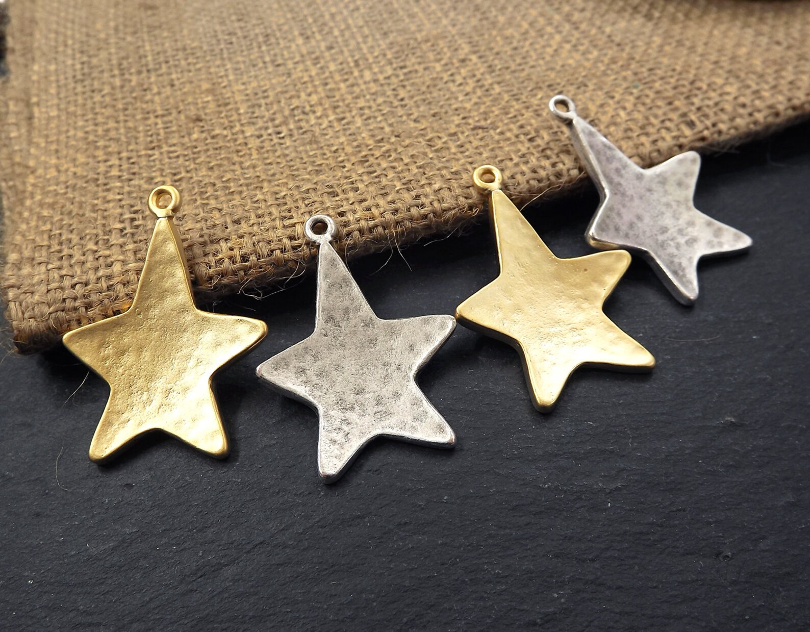 Silver Rounded Star Hammered Star Pendant, Silver Star Pendant, Star Charms, Curved Star ...