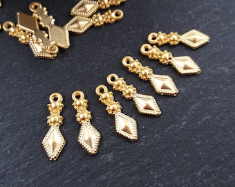 Mini Gold Charm Pendulum Diamond Tribal Charms, Ethnic Charms, Gold Plated Charms, Boho Supplies, Non Tarnish 22k Matte Gold Plated - 15pc