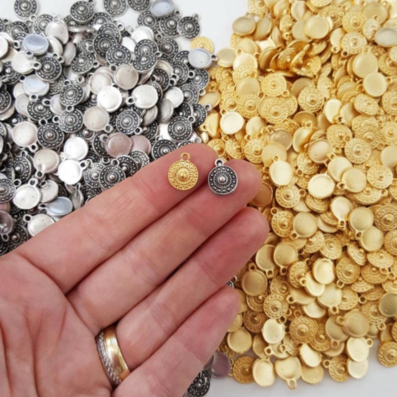 10 Mini Round Tribal Charms 22k Matte Gold Plated Etsy