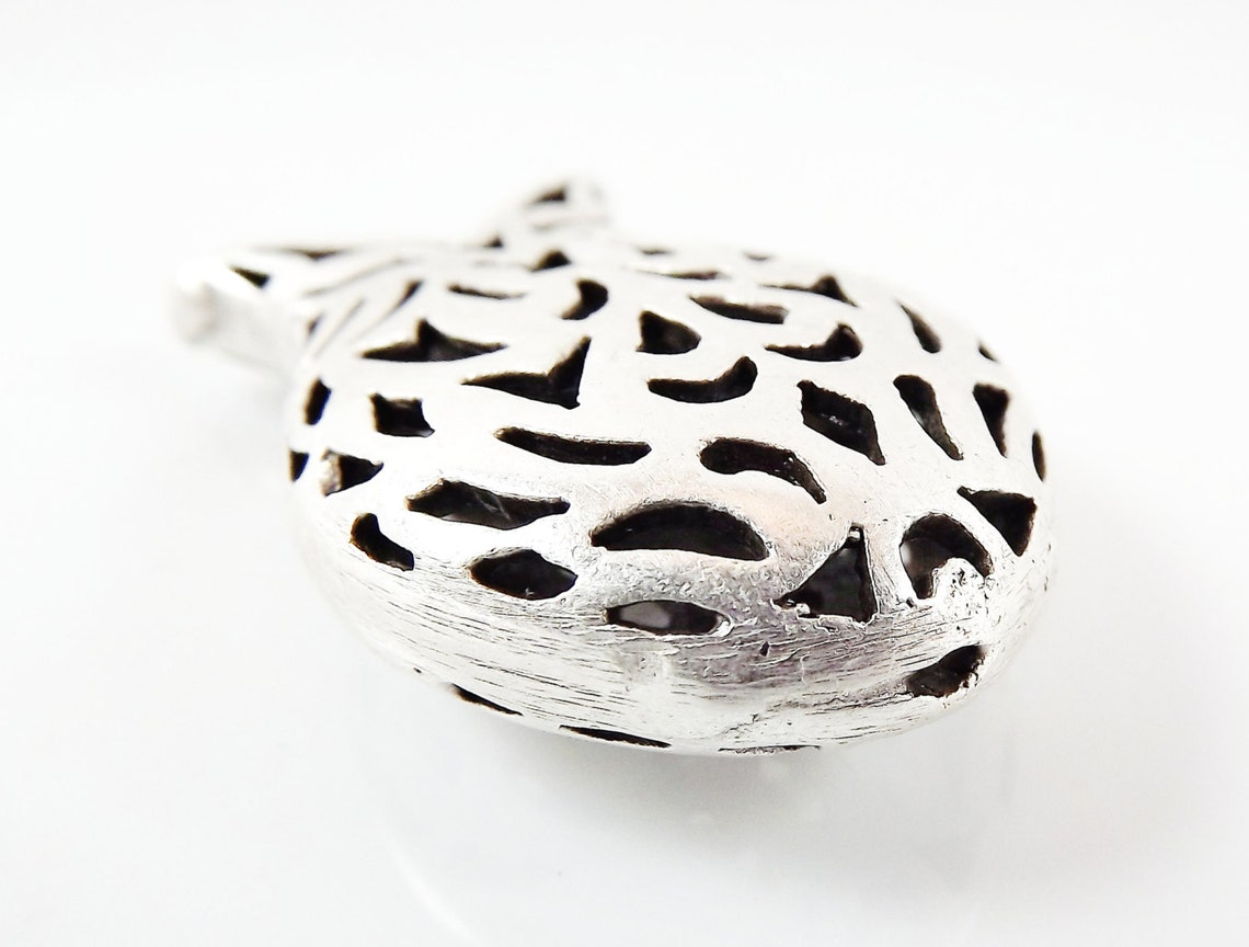 Fretwork Fish Large Chunky Fish Tulip Hollow Fretwork Matte Silver Plated Bead Slider ...