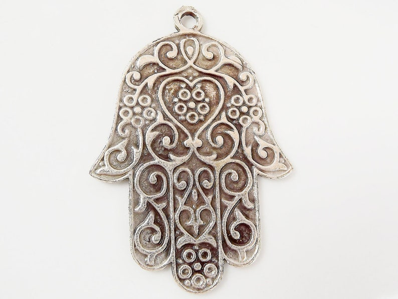 Ornate Hamsa Hand of Fatima Pendant Charm Silver Plated - Etsy