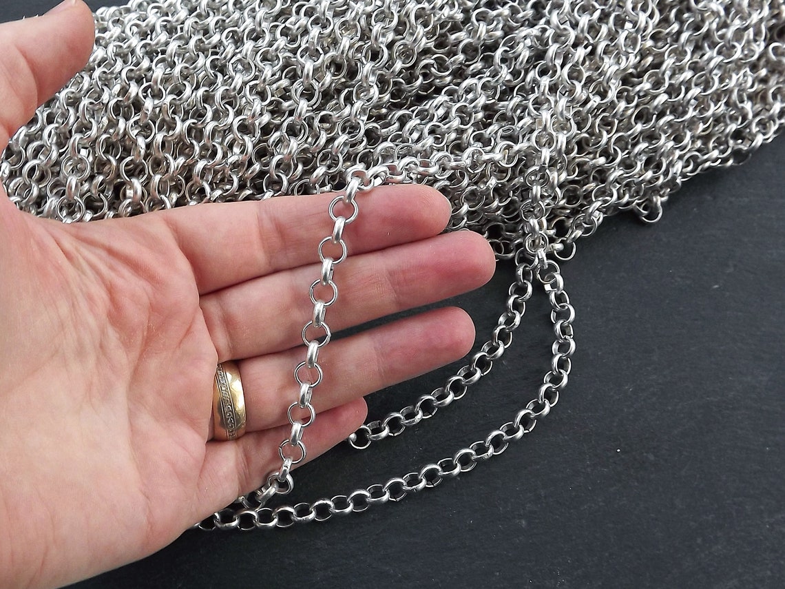 7mm Silver Rolo Chain Chunky Thick Round Link Rolo Chain - Etsy