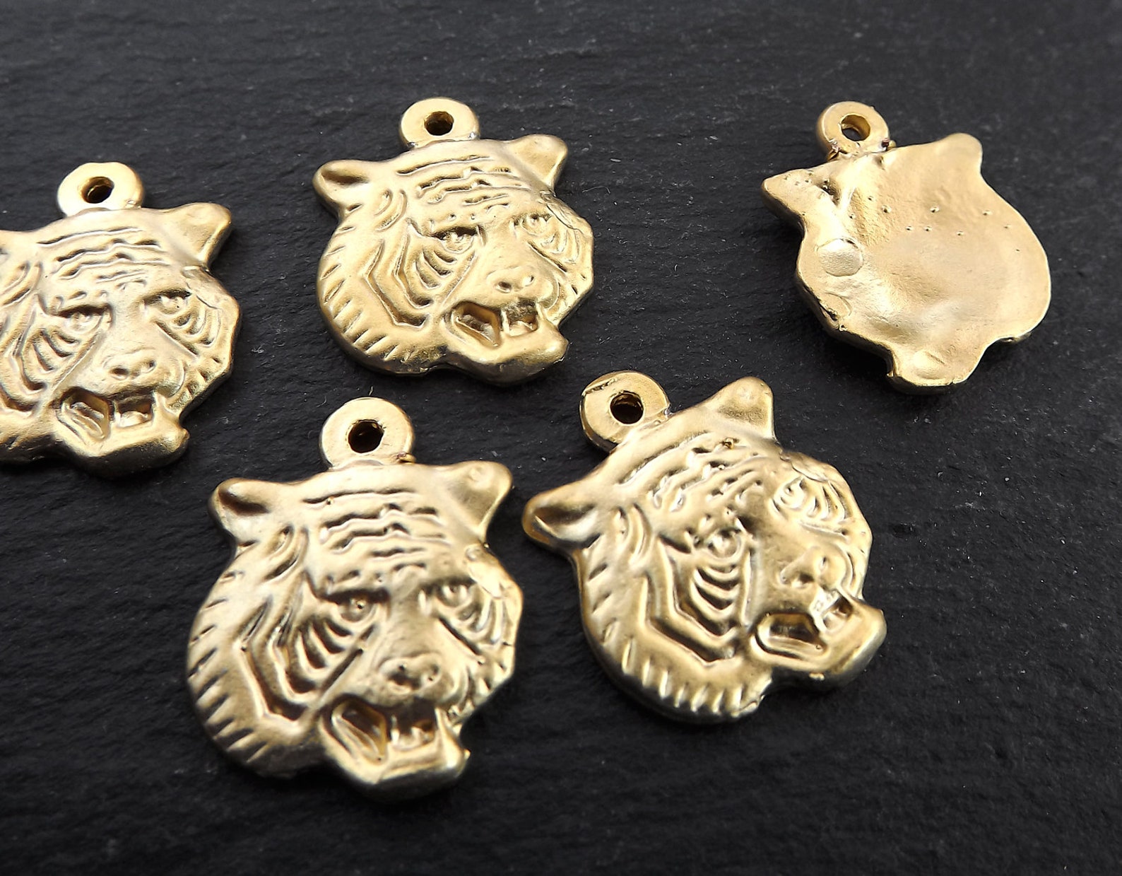 Gold Tiger Charms Tiger Pendant Fierce Tiger Face Tiger Etsy