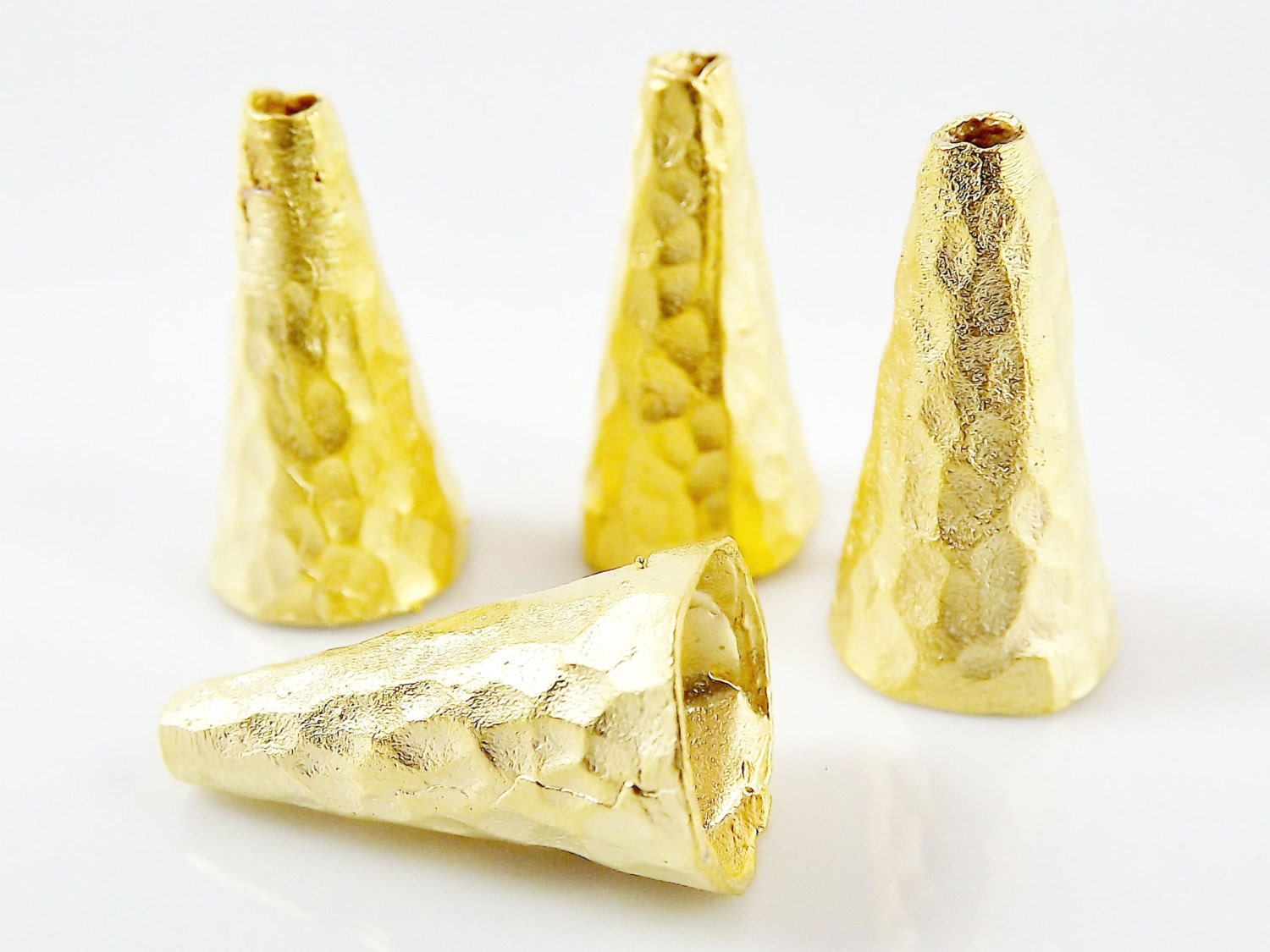 4 Large Hammered Cone Bead End Caps 22k Matte Gold Plated Etsy