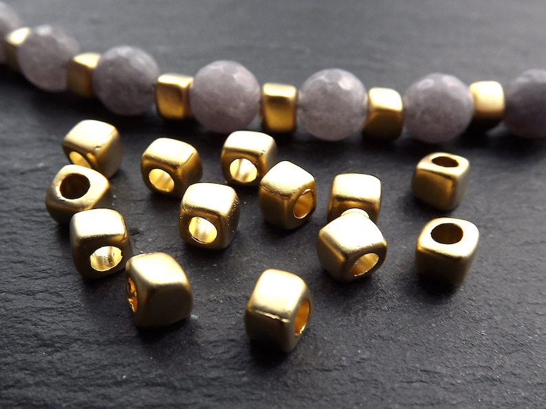 Tarnish Resistant Beads Organic Square Beads 12pc Small Square Nugget Gold Bead Spacers 22k Matte Gold Plated Greek Mykonos Gold Bead