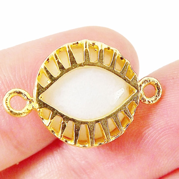 White Jade Stone Eye Connector - 22K Matte Gold Plated