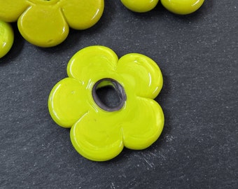 2 Large Citrus Yellow Glass Flower Beads, Large Chunky Flower Artisan Handmade Opaque Red, Size Between 40 - 48mm