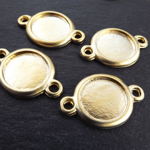 Round Smooth Pendant Connector Tray Cabochon Setting, Blank Bezels, Pendant Blank, Charm Blank, Rolled Edge, 14mm, 22k Matte Gold, 4pc