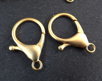 Extra Large Gold Lobster Clasp, Gold Claw Clasps, Parrot Clasps, Keychain Clasp, 22k Matte Gold Plated, 33x20mm, 2pc