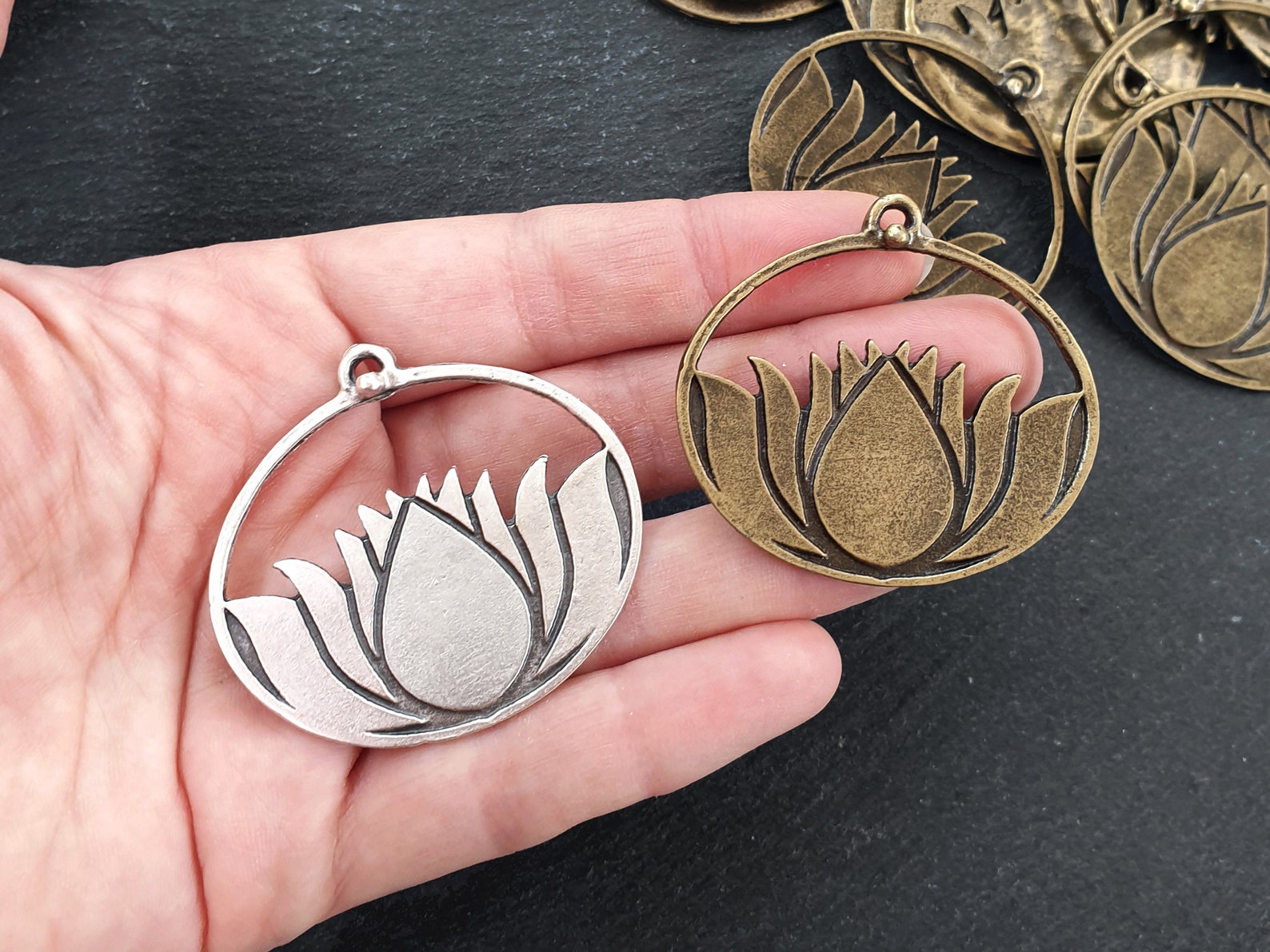 Lotus Flower Pendant Bronze Flower Charm Yoga Jewelry Etsy