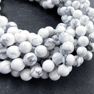 8mm Natural White Howlite Round Beads, Gemstone Beads, Round Beads, Smooth Shiny Cut, Loose Beads, Full Strand 15 inch Strand