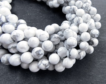 8mm Natural White Howlite Round Beads, Gemstone Beads, Round Beads, Smooth Shiny Cut, Loose Beads, Full Strand 15 inch Strand