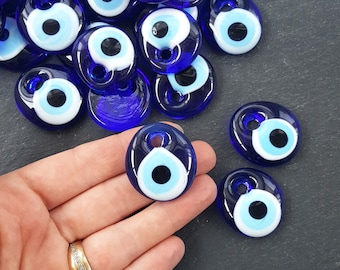 Glass Evil Eye Nazar Bead Pendants, Small Turkish Protective Amulet Talisman, 35mm, 3pcs