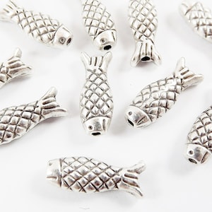 Silver Fish Bead Spacers Matte Antique Silver Plated Bead, 10pcs